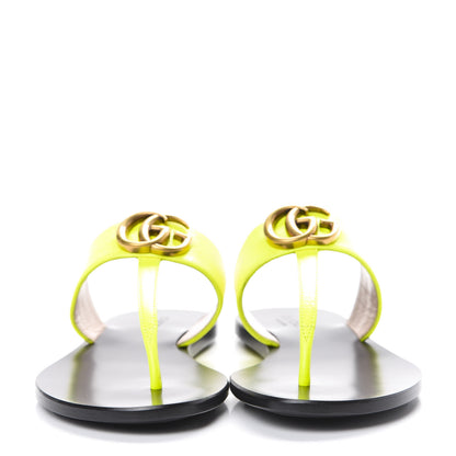 Gucci Calfskin GG Marmont Thong Sandals 35.5 Yellow Fluo 2 of 9