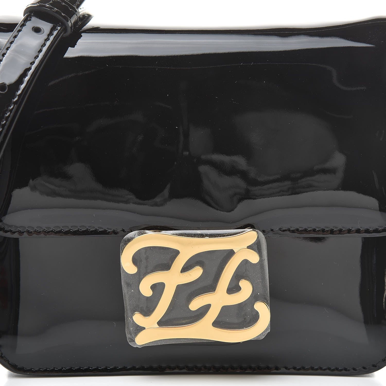 Fendi Vitello Vernice Mou Karligraphy Crossbody Bag Black 8 of 13