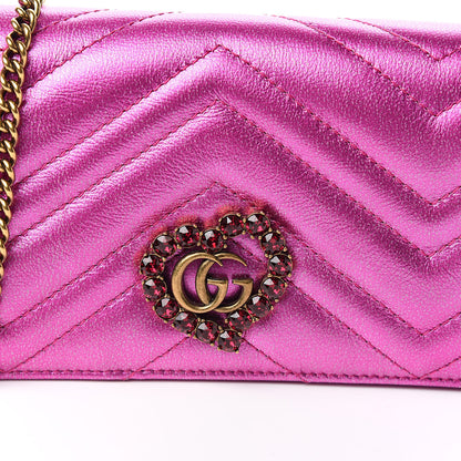 Gucci Metallic Calfskin Matelasse Crystal GG Marmont Mini Bag Fuchsia 9 of 9