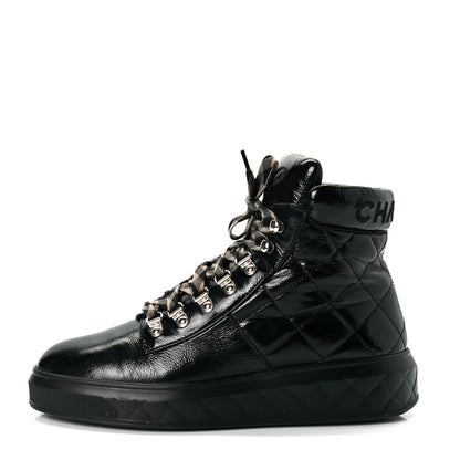 Chanel Patent Calfskin Quilted Womens High Top Sneakers 40 Black 1 of 8