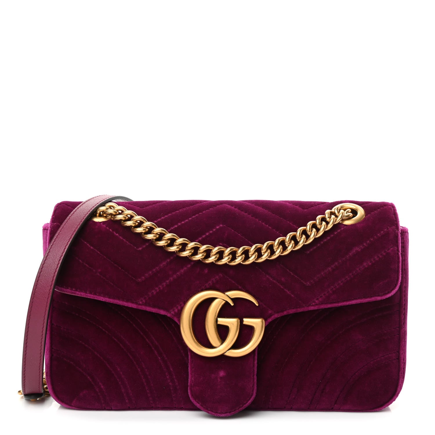 Gucci Velvet Matelasse Small GG Marmont Shoulder Bag Fuchsia Violet Cyclamen 1 of 10