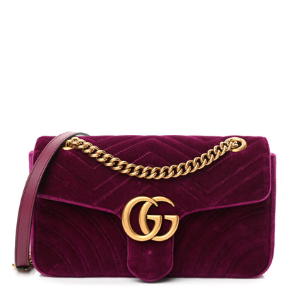Gucci Velvet Matelasse Small GG Marmont Shoulder Bag Fuchsia Violet Cyclamen 1 of 10