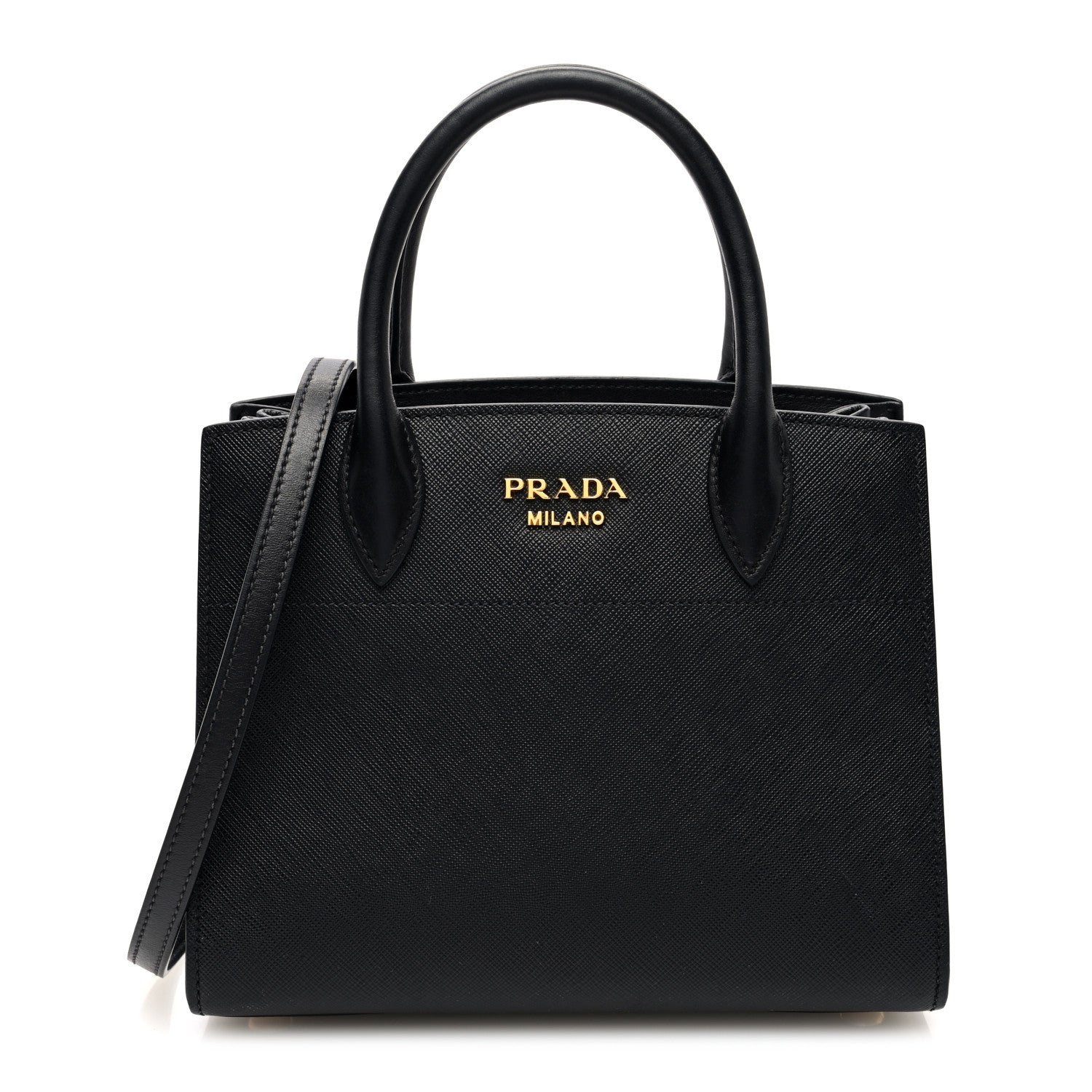 Prada Saffiano City Calfskin Mini Bibliothèque Top Handle Black White 1 of 10
