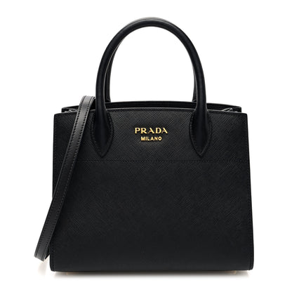 Prada Saffiano City Calfskin Mini Bibliothèque Top Handle Black White 1 of 10