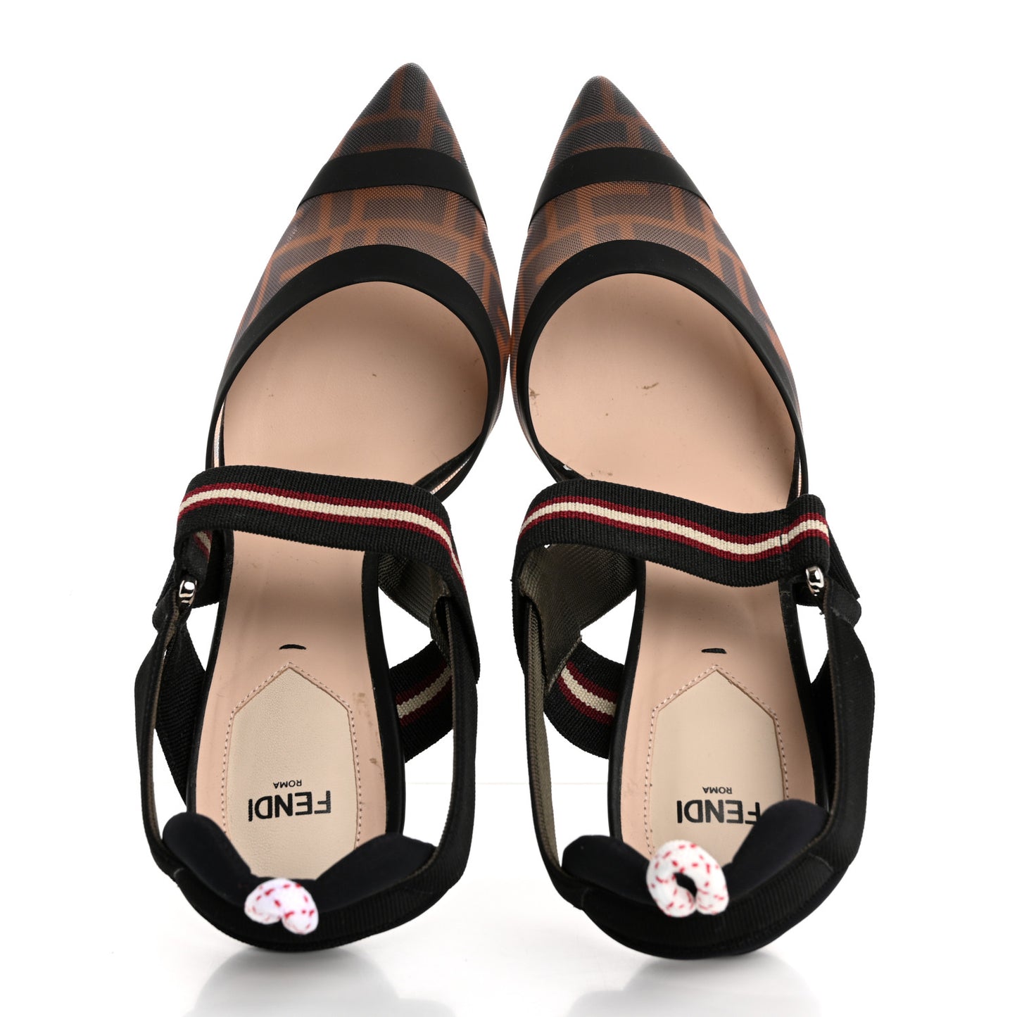 Technical Mesh FF Colibri 85mm Slingback Pumps 40 Tobacco Moro Bordeaux Black Militare