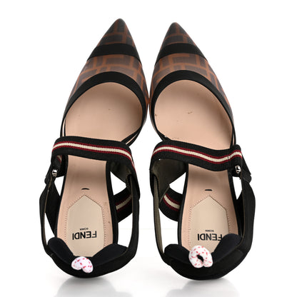 Fendi Technical Mesh FF Colibri 85mm Slingback Pumps 40 Tobacco Moro Bordeaux Black Militare 2 of 11