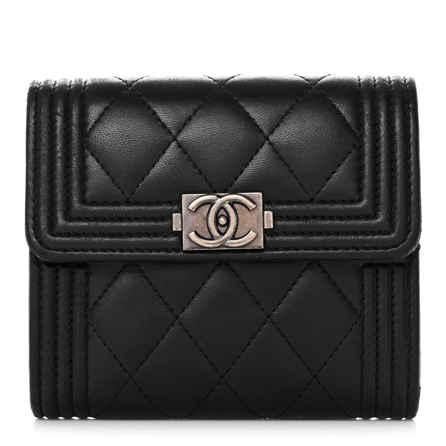 Caviar Quilted Compact Boy Wallet Black