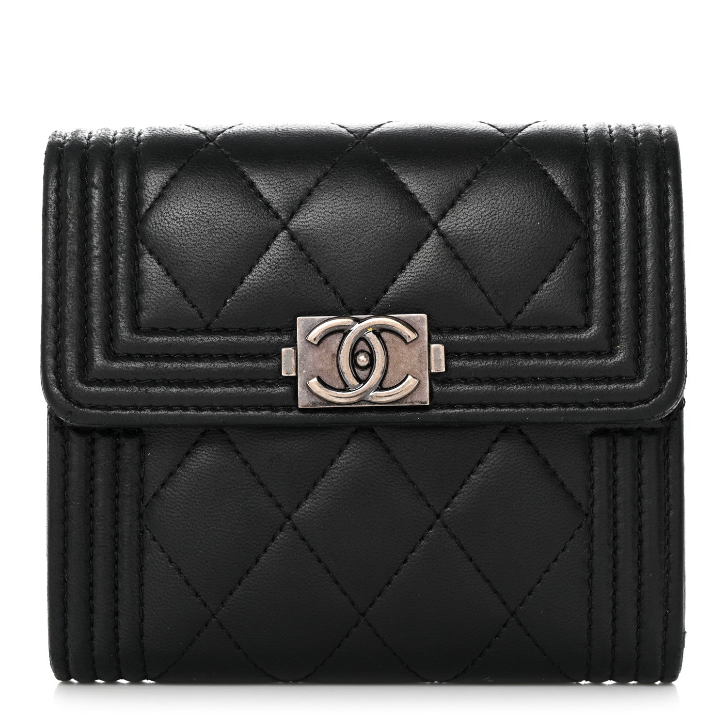 Chanel Caviar Quilted Compact Boy Wallet Black 1 of 10