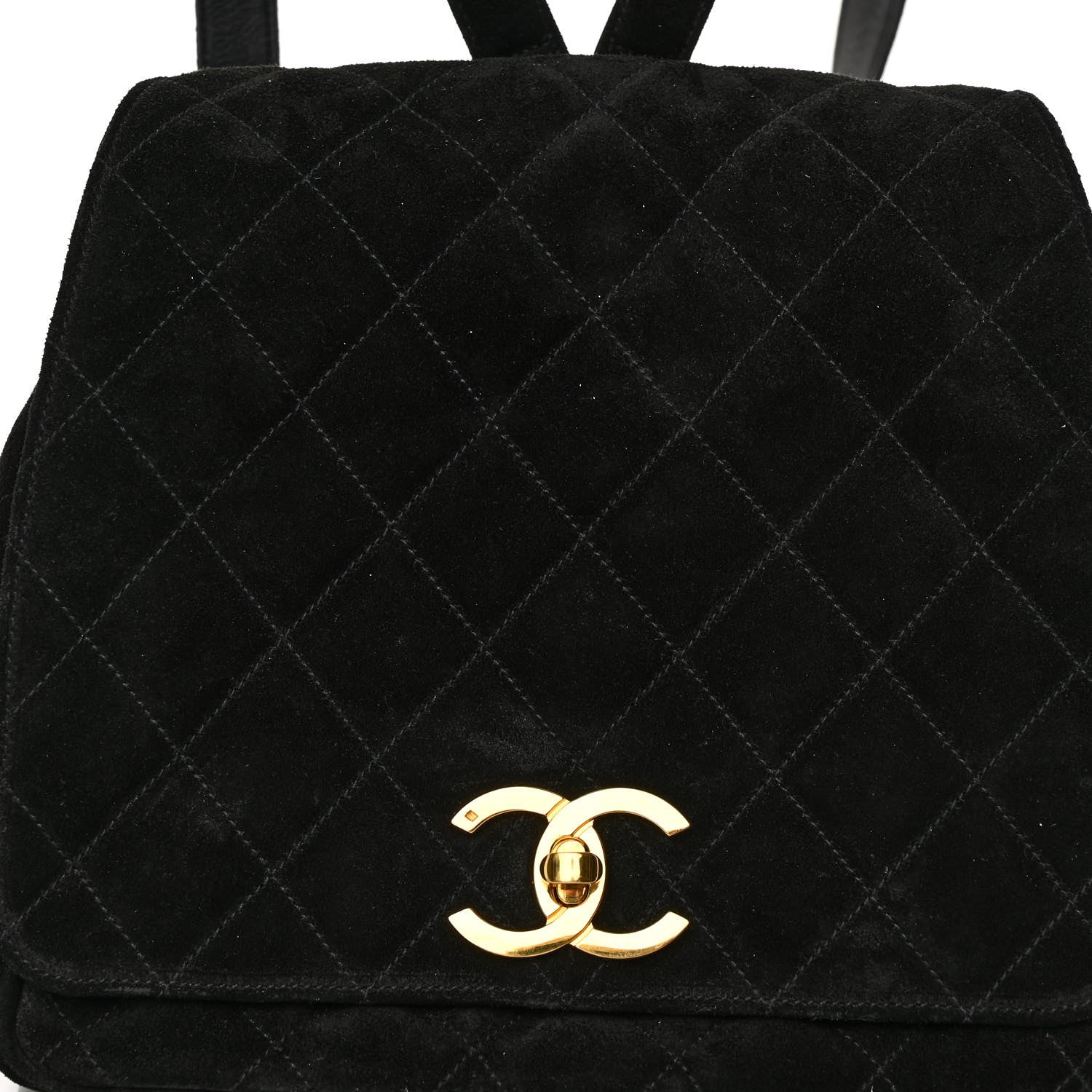 Chanel Suede Quilted CC Drawstring Backpack Black 7 of 9
