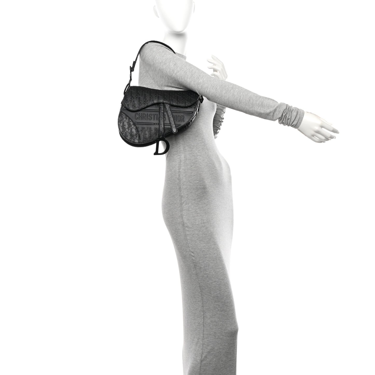 Calfskin Embossed Oblique Saddle Bag Black