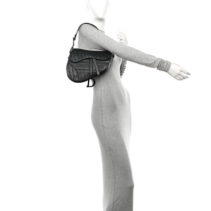 Christian Dior Calfskin Embossed Oblique Saddle Bag Black 2 of 10