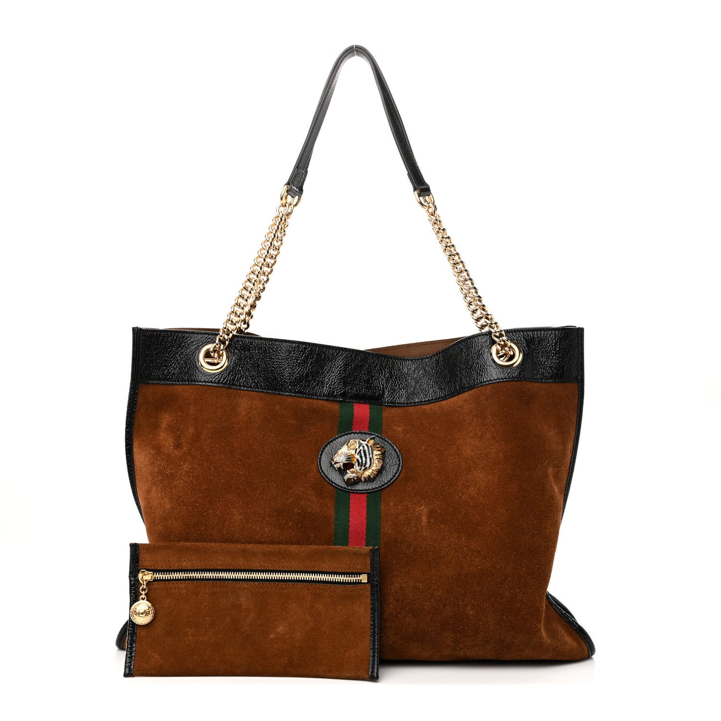 Suede Patent Large Rajah Chain Tote Nocciola Black