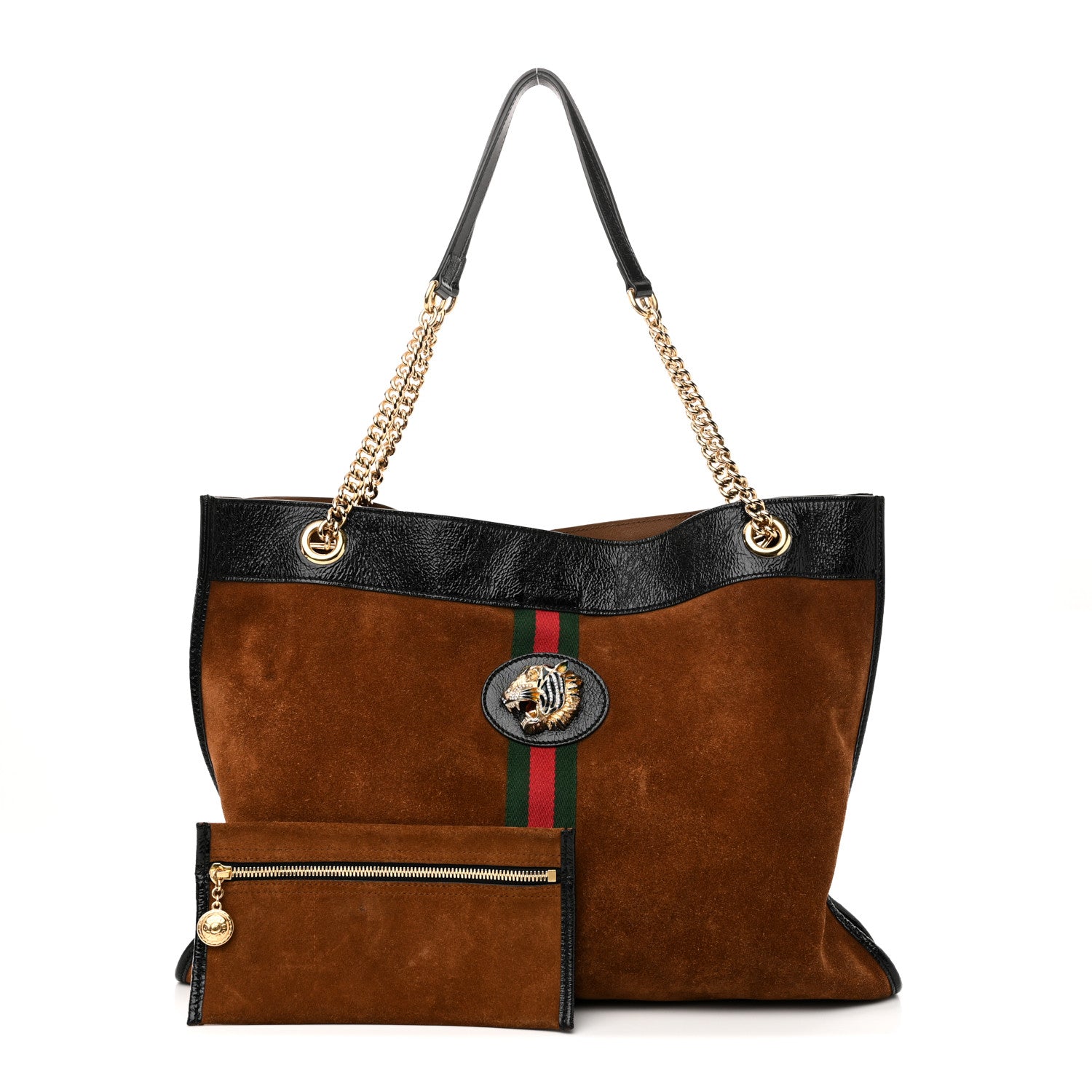 Gucci Suede Patent Large Rajah Chain Tote Nocciola Black 3 of 13