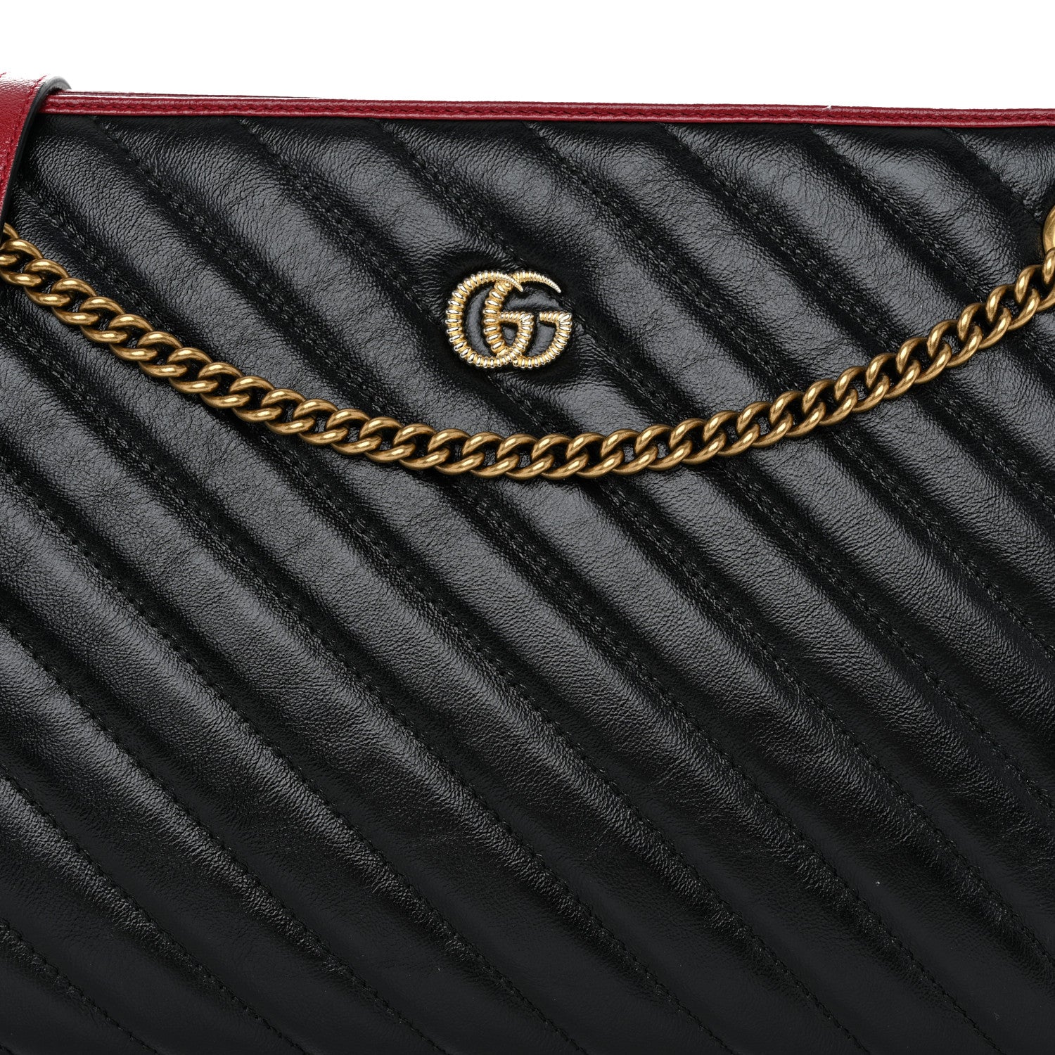 Gucci Azalea Calfskin Matelasse Diagonal Medium Torchon GG Marmont Slim Shoulder Bag Black Red 8 of 11