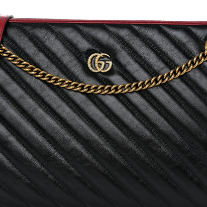 Gucci Azalea Calfskin Matelasse Diagonal Medium Torchon GG Marmont Slim Shoulder Bag Black Red 8 of 11