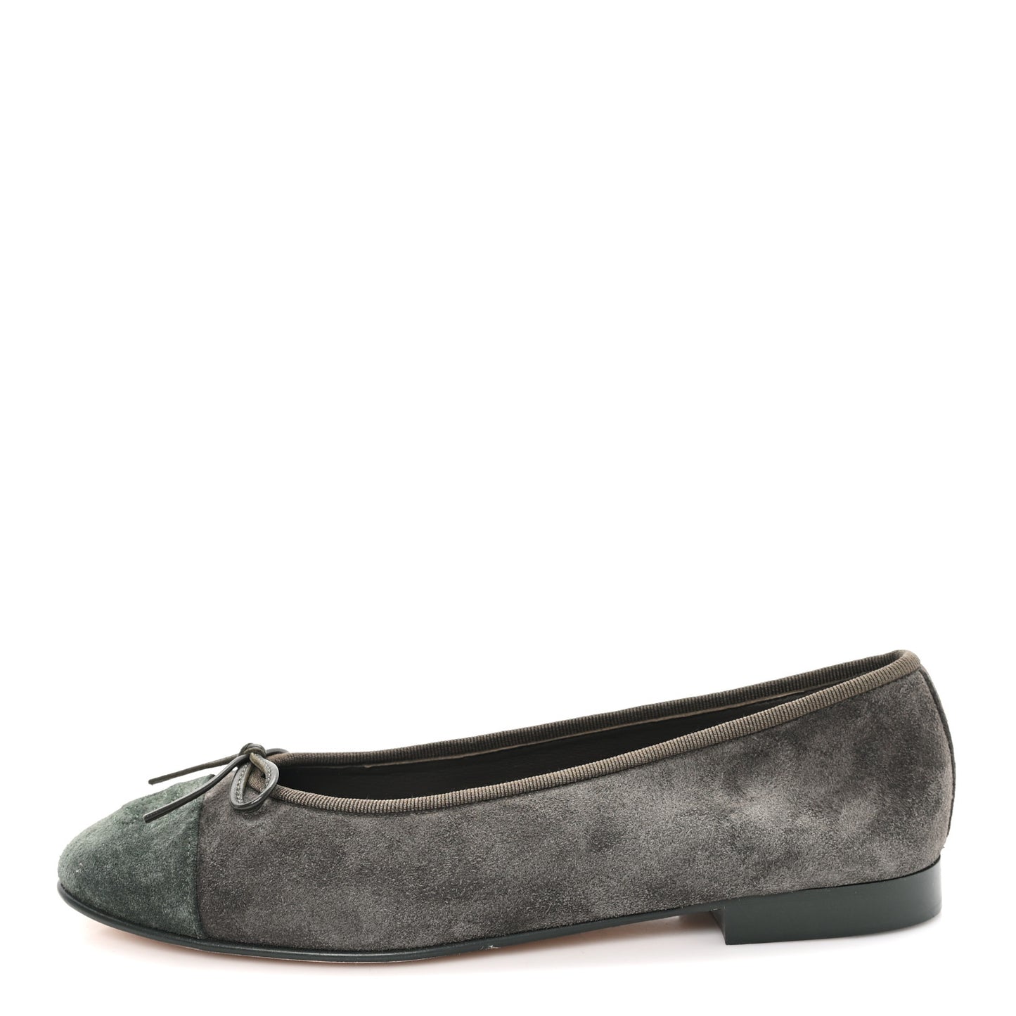 Suede Calfskin Cap Toe CC Ballerina Flats 38.5 Dark Khaki Dark Green