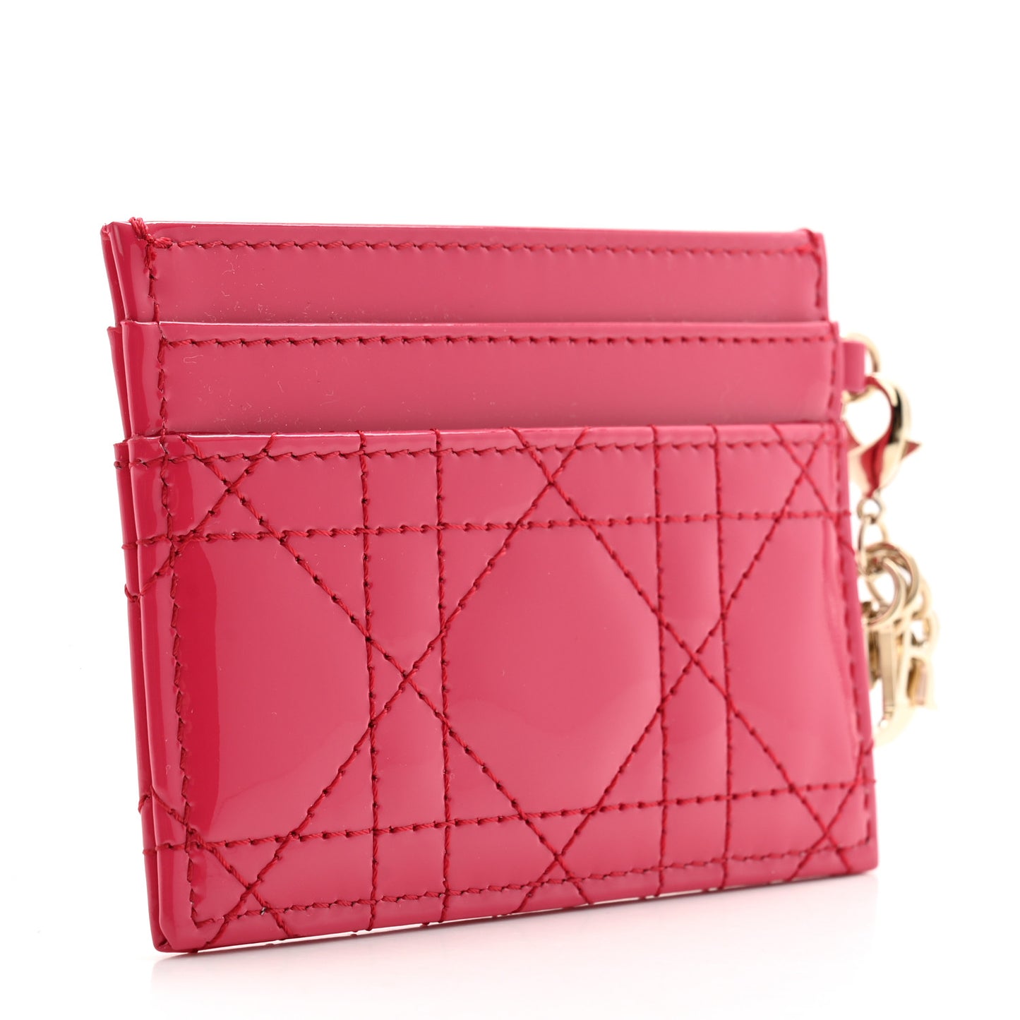 Patent Cannage Lady Dior Card Holder Pink