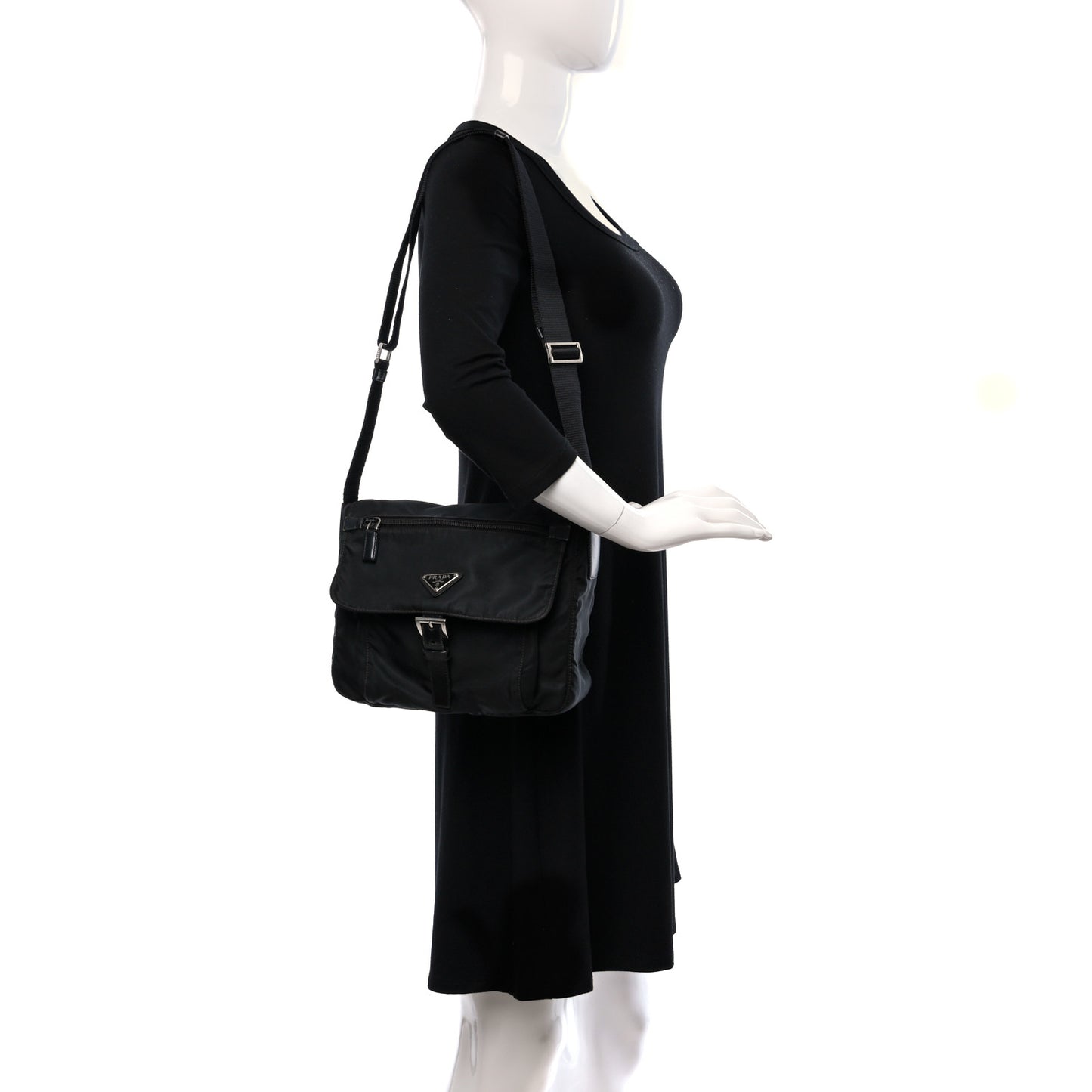 Tessuto Nylon Saffiano Small Vela Messenger Black