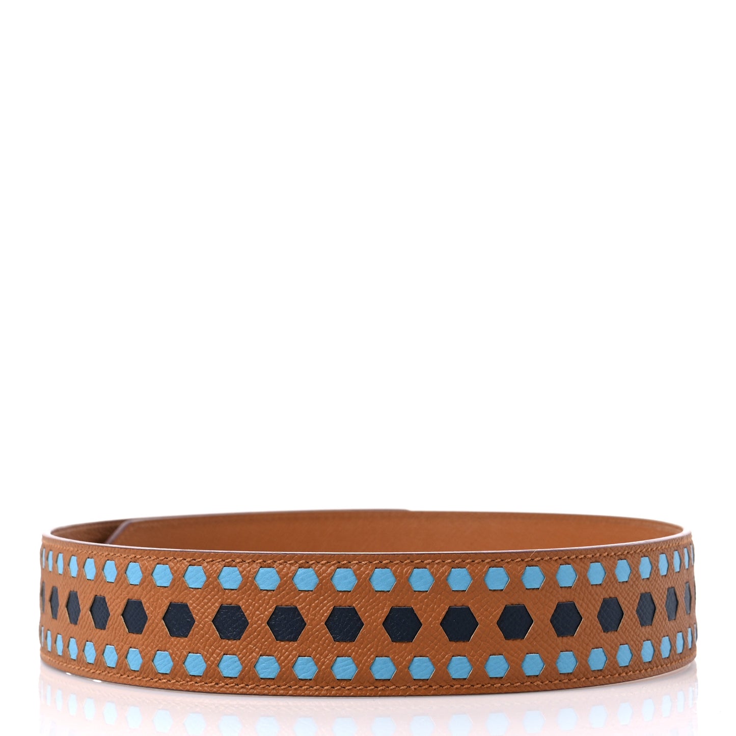 Epsom 30mm Hexagone Tressage Shoulder Strap Gold Bleu Indigo