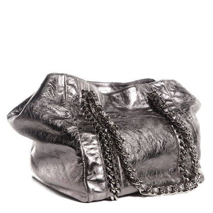 Chanel Metallic Cracked Calfskin Modern Chain Tote Dark Silver 3 of 7