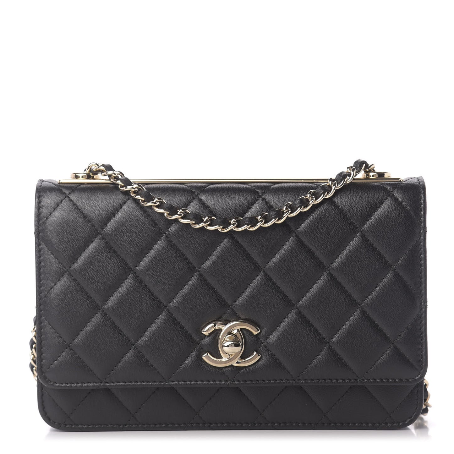 Lambskin Quilted Trendy CC Wallet On Chain WOC Black