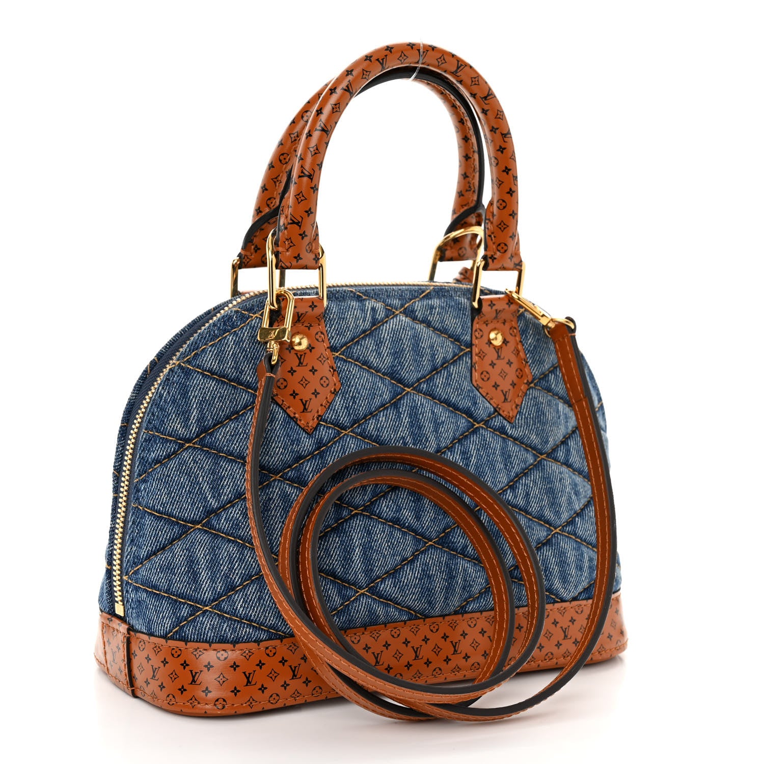 Louis Vuitton Denim Calfskin Reverse Monogram Malletage Alma BB Blue 3 of 9