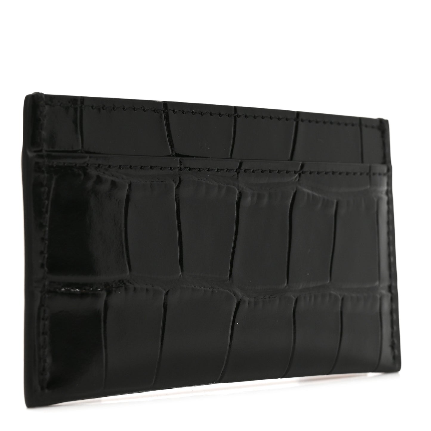 Calfskin Crocodile Embossed Crococo Card Holder Black