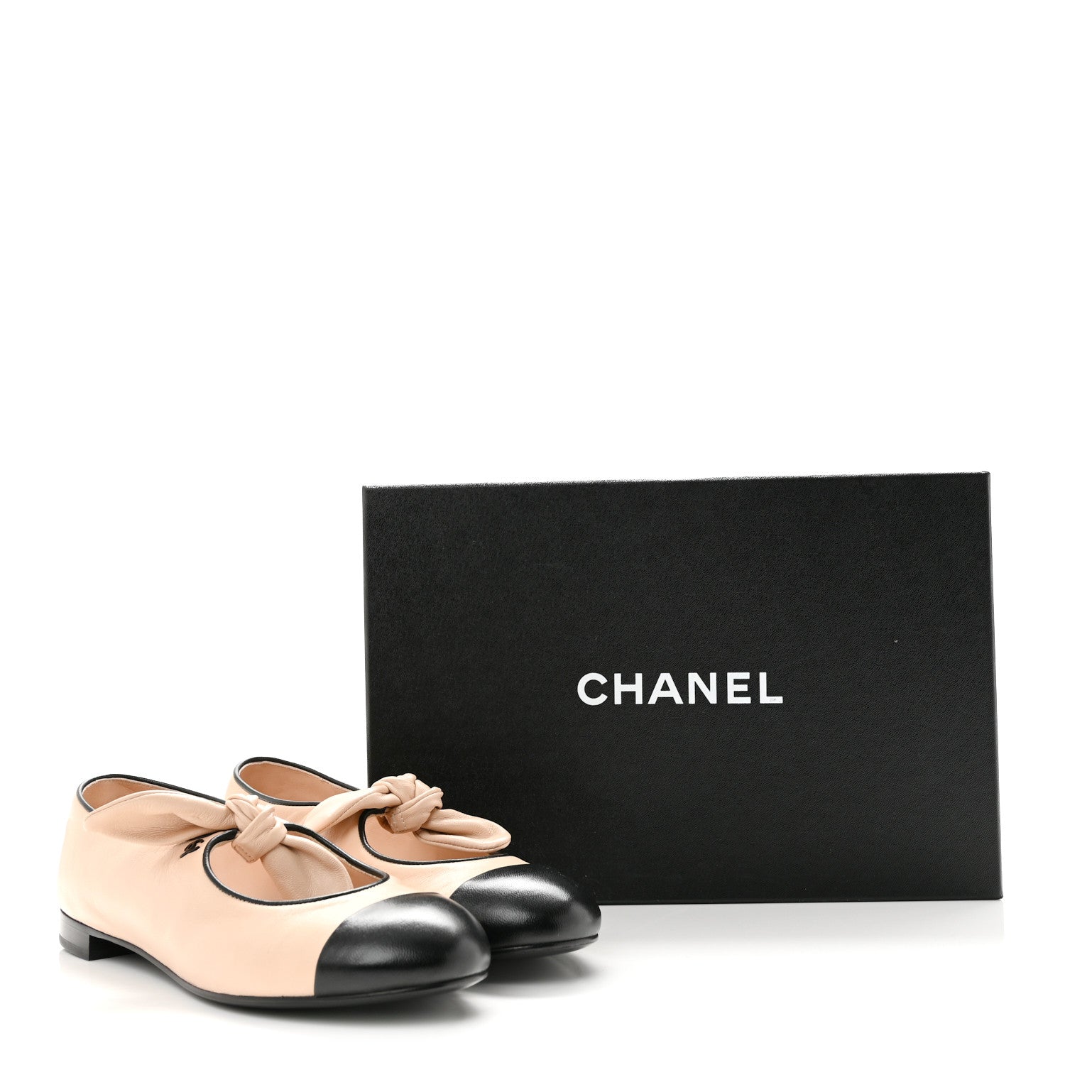 Chanel Lambskin Bow Mary Jane Flats 37 Beige Black 10 of 10