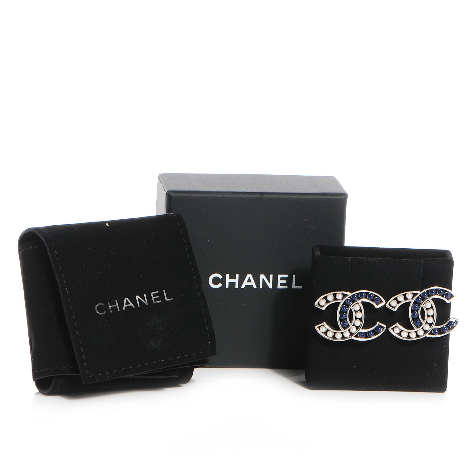 Chanel Pearl Beaded CC Earrings Silver White Blue 6 of 6
