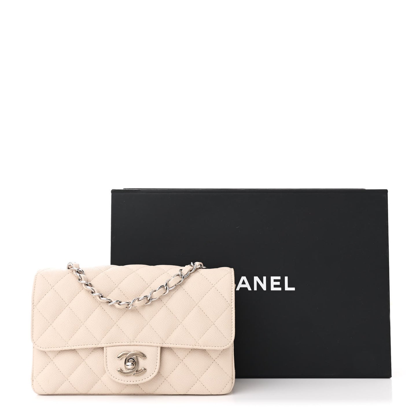 Caviar Quilted Mini Rectangular Flap Light Beige