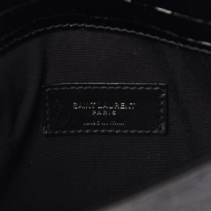 Saint Laurent Calfskin Crocodile Embossed Uptown Monogram Clutch Black 6 of 7