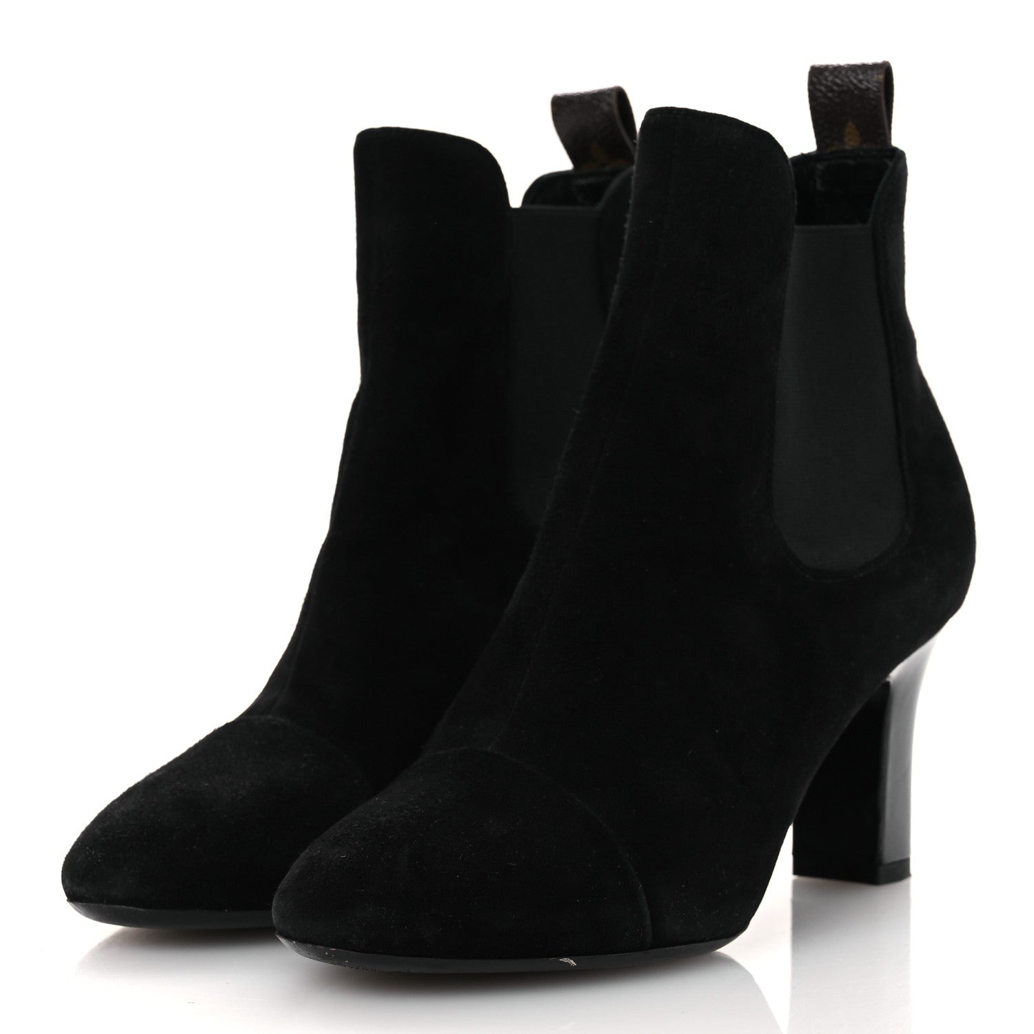 Louis Vuitton Suede Monogram Uniformes Cap Toe Chelsea 75mm Ankle Boots 37.5 Black 4 of 11
