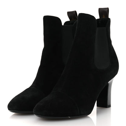 Louis Vuitton Suede Monogram Uniformes Cap Toe Chelsea 75mm Ankle Boots 37.5 Black 4 of 11