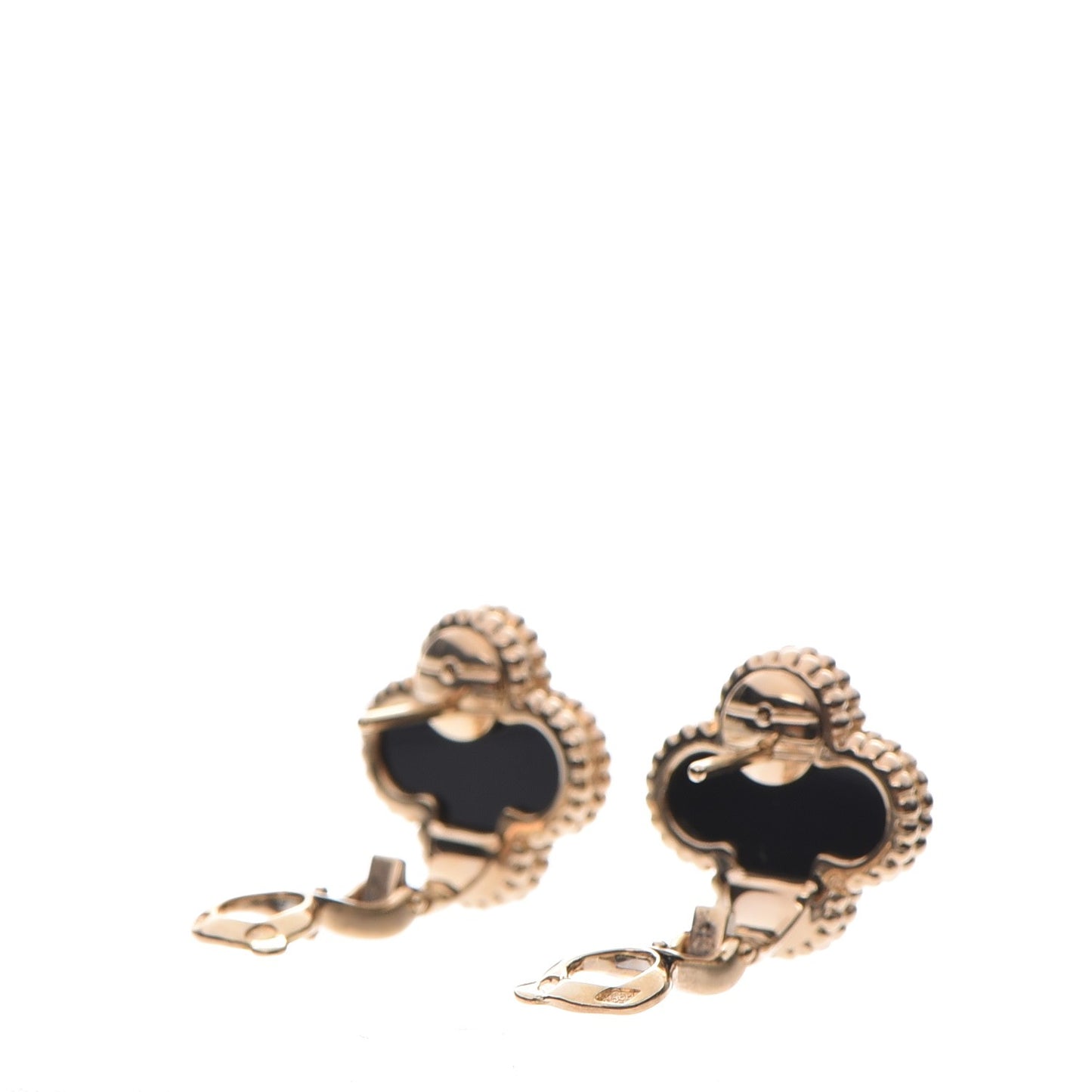 18K Yellow Gold Black Onyx Vintage Alhambra Earrings