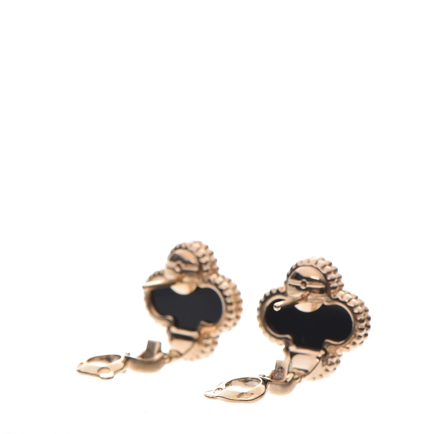 Van Cleef & Arpels 18K Yellow Gold Black Onyx Vintage Alhambra Earrings 3 of 6