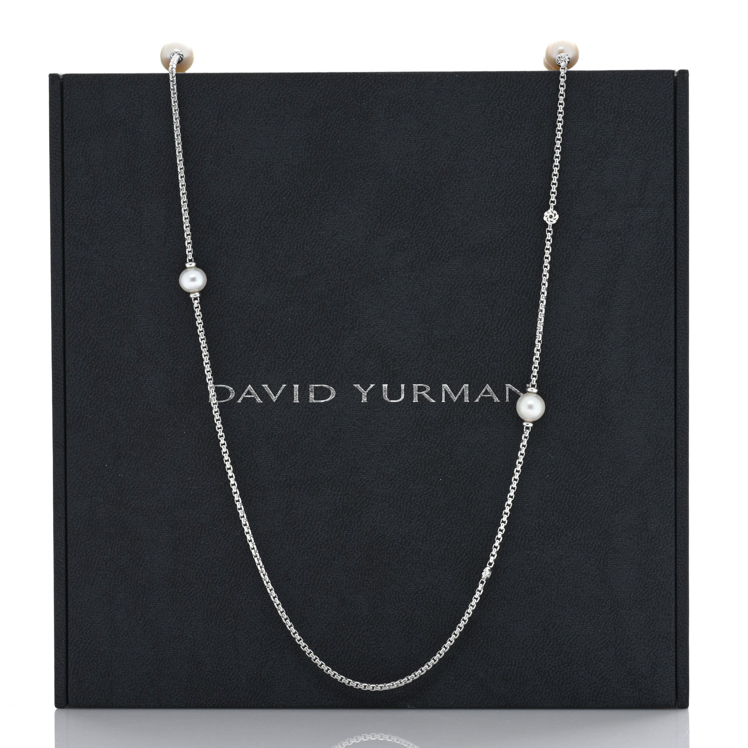 David Yurman Sterling Silver Diamond Pearl Station Chain Necklace 4 of 4