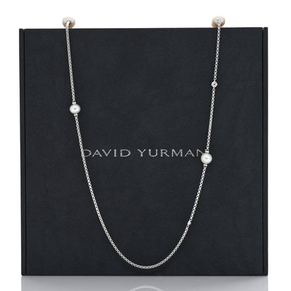 David Yurman Sterling Silver Diamond Pearl Station Chain Necklace 4 of 4