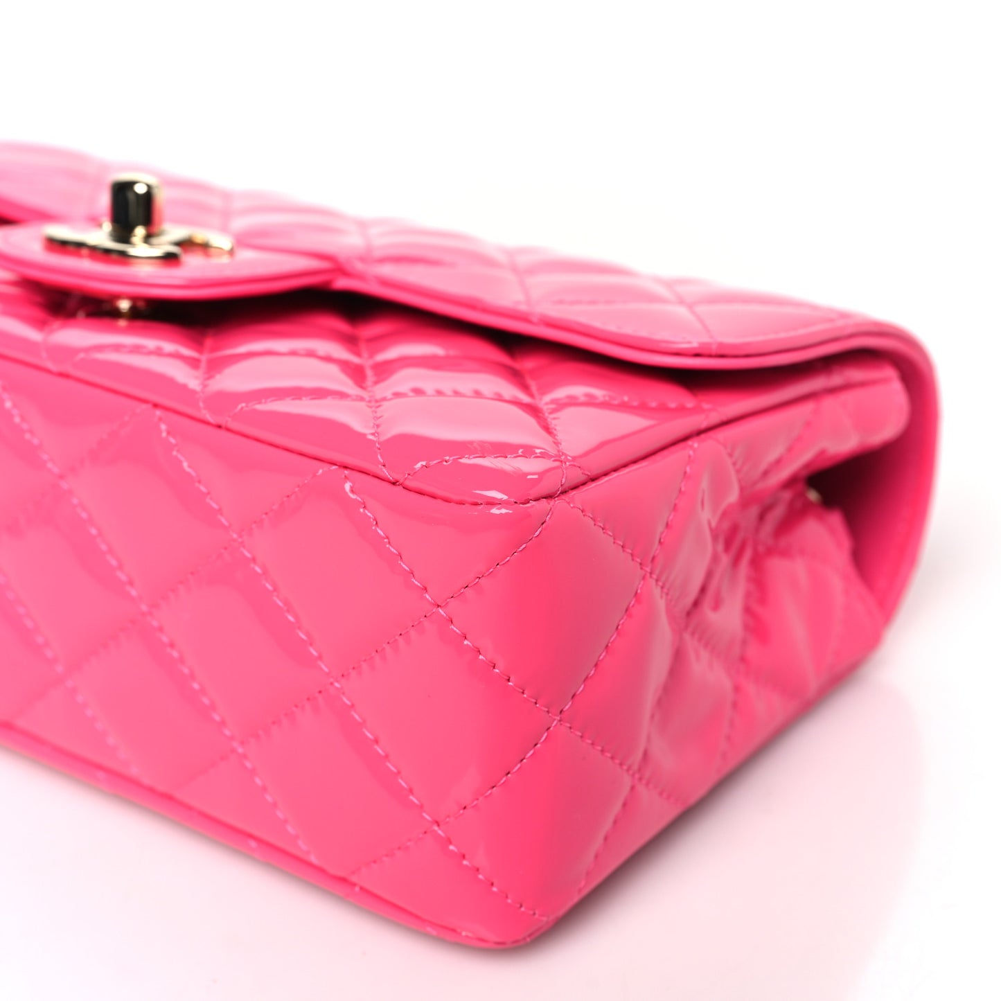 Patent Calfskin Quilted Mini Rectangular Flap Pink