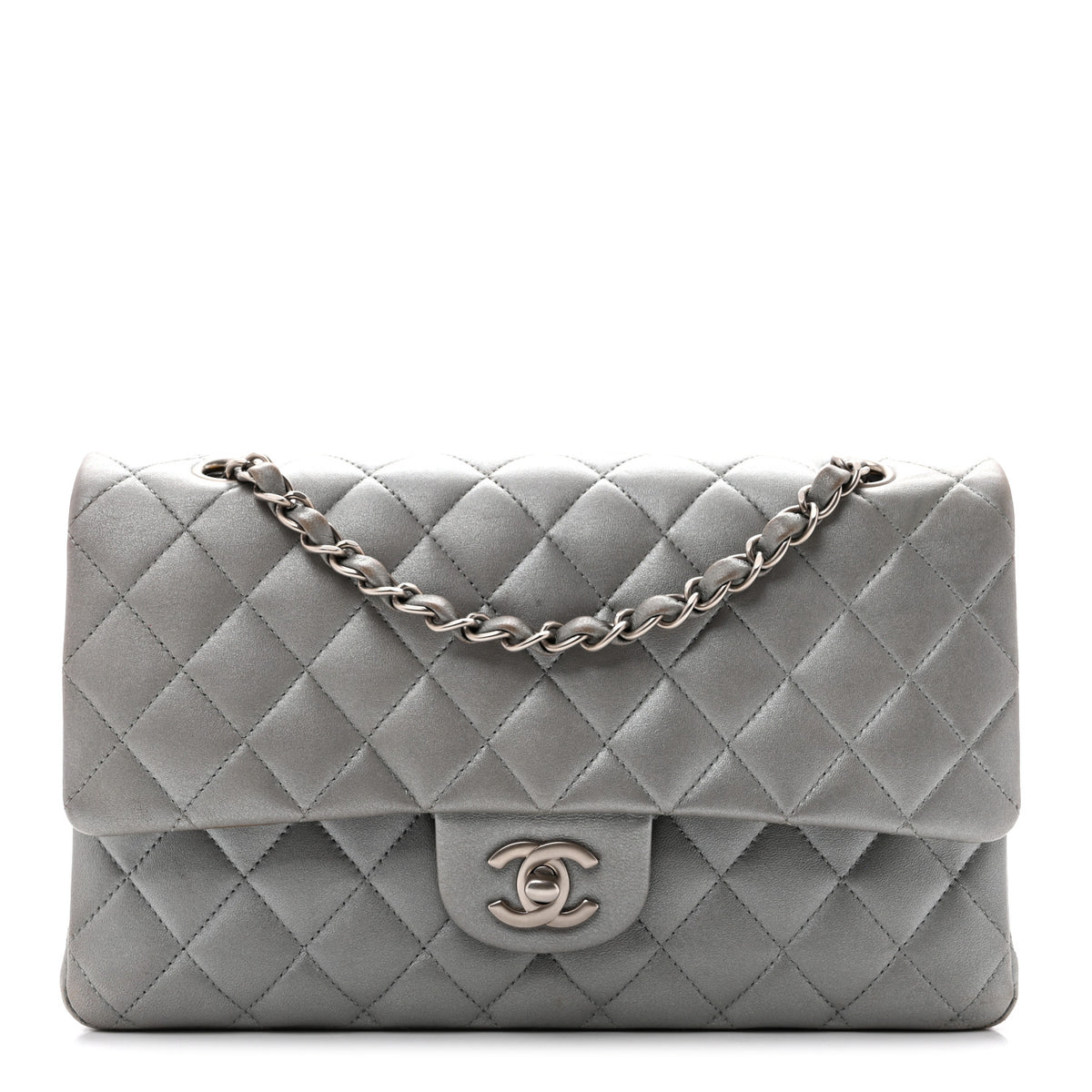Chanel Metallic Lambskin Quilted Medium Double Flap Silver 1 of 11