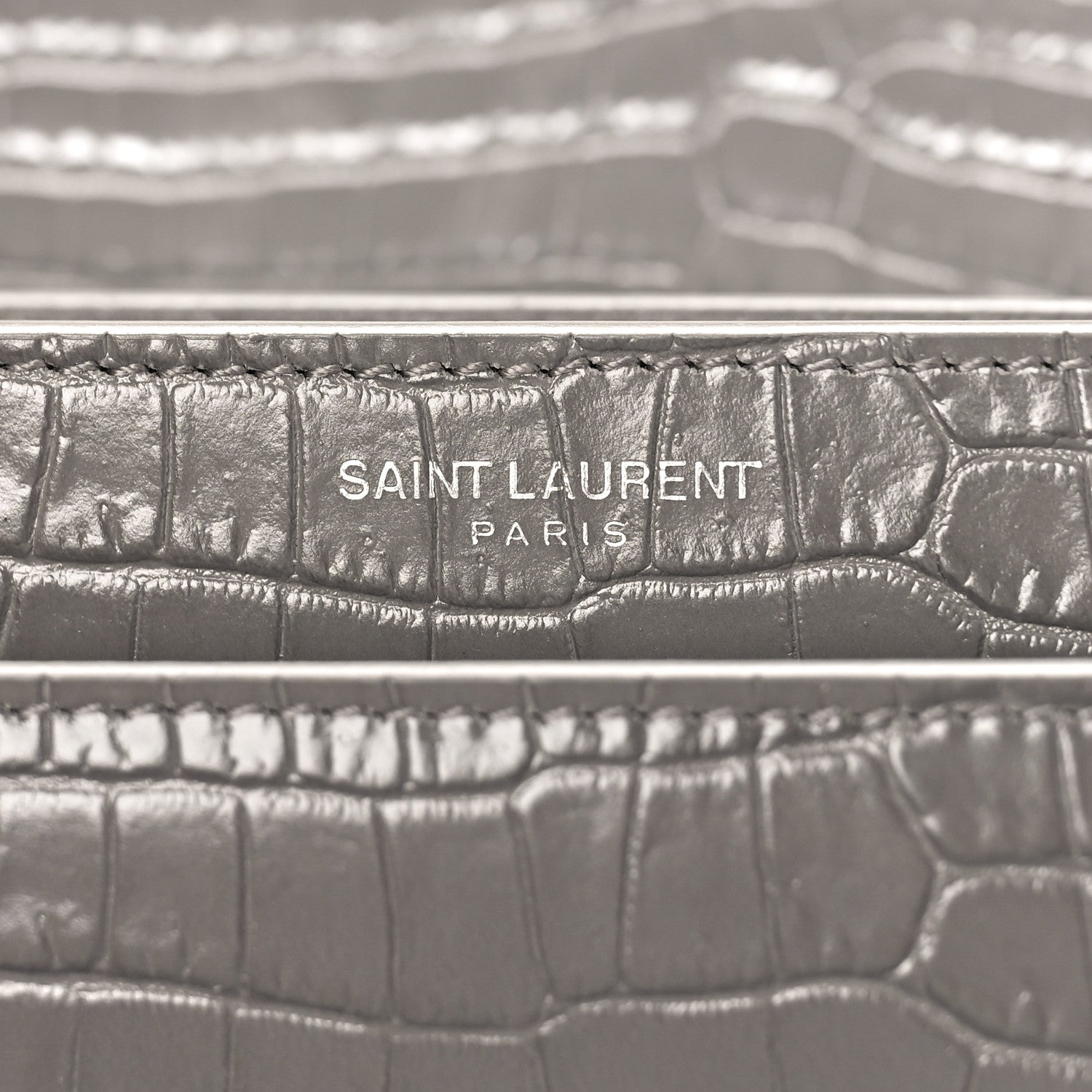 Saint Laurent Calfskin Crocodile Embossed Medium Monogram Sunset Fog 6 of 8