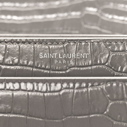Saint Laurent Calfskin Crocodile Embossed Medium Monogram Sunset Fog 6 of 8