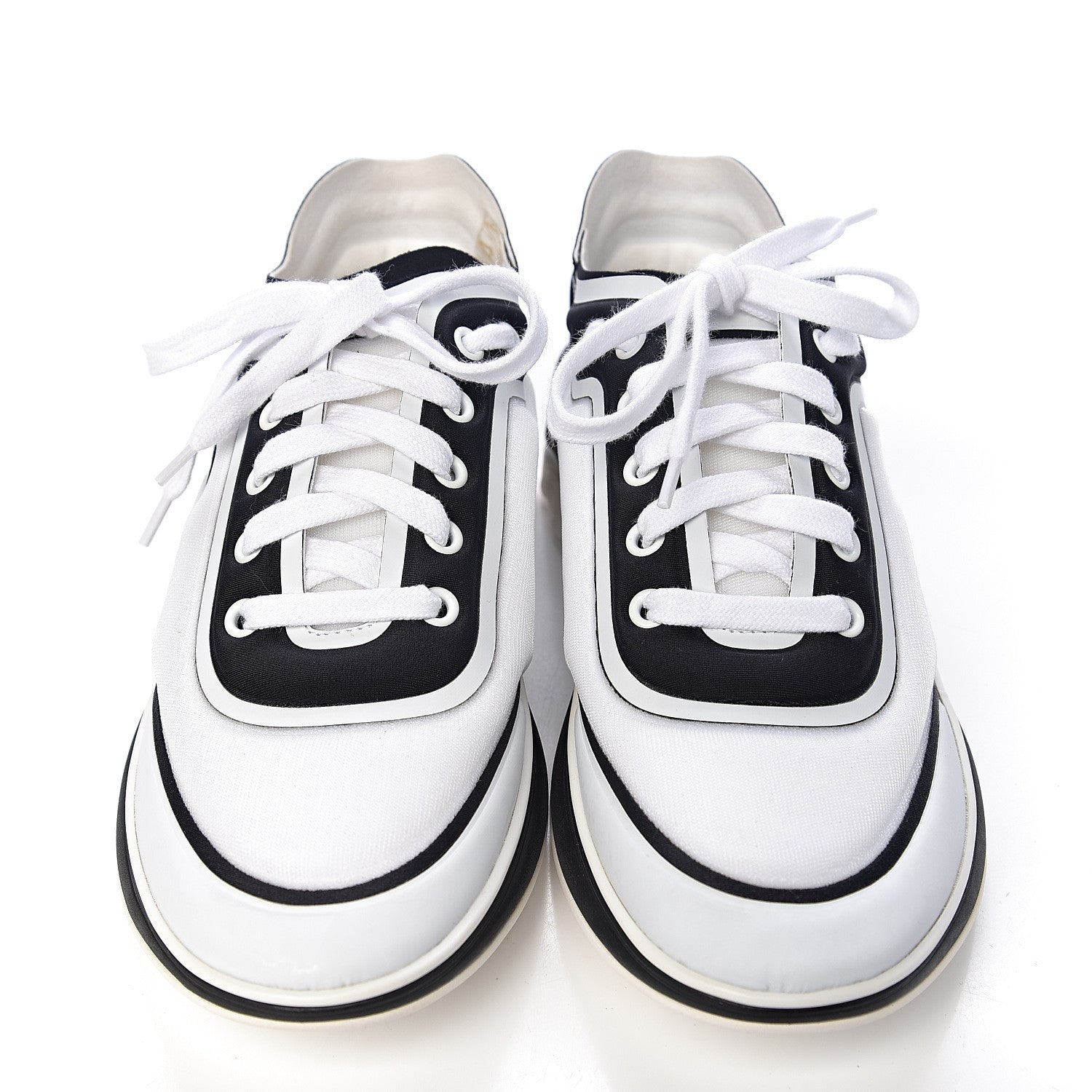 Chanel Lycra Womens CC Sneakers 38 White Black 9 of 10