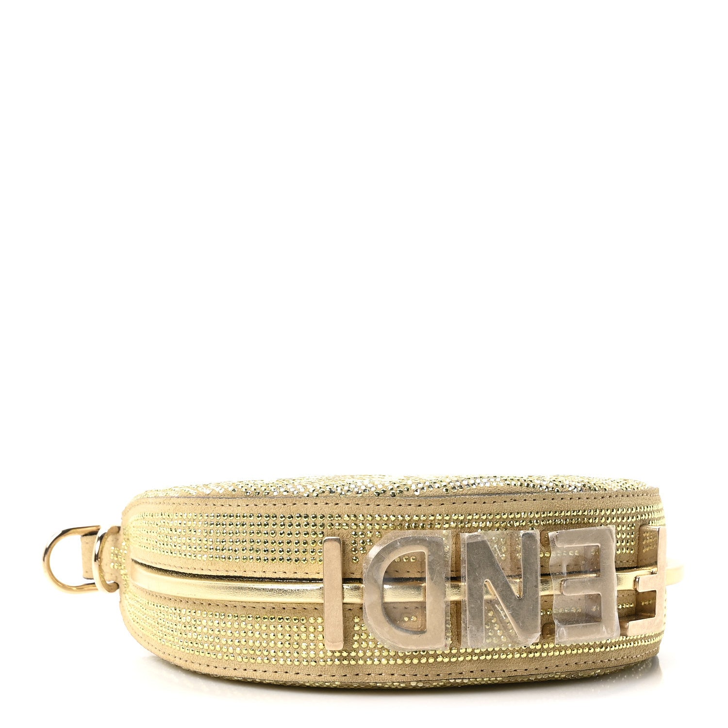 Fendi Crystal Vitello Laminato Suede FF Nano Fendigraphy Hobo Bag