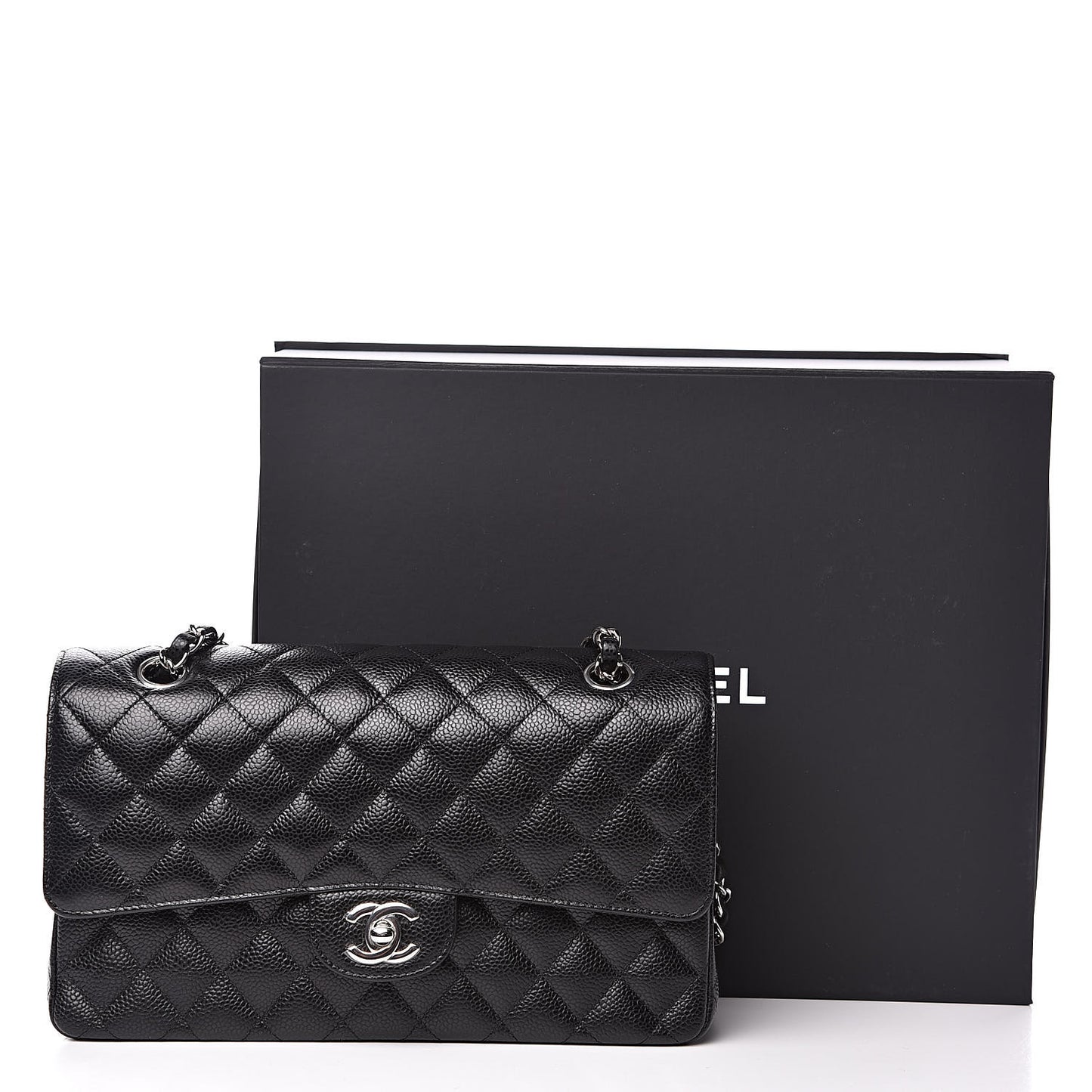 Caviar Quilted Medium Double Flap Black
