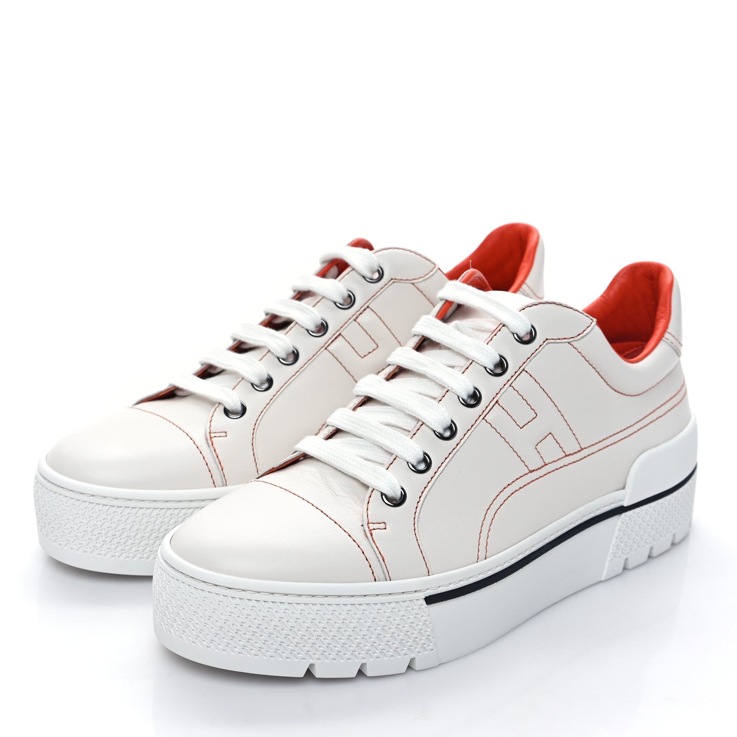 Calfskin Womens Voltage Sneakers 38.5 White Orange