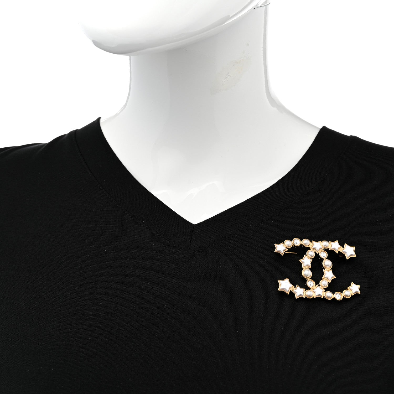 Chanel Metal Crystal Pearl CC Star Large Brooch Gold Pearly White 2 of 6