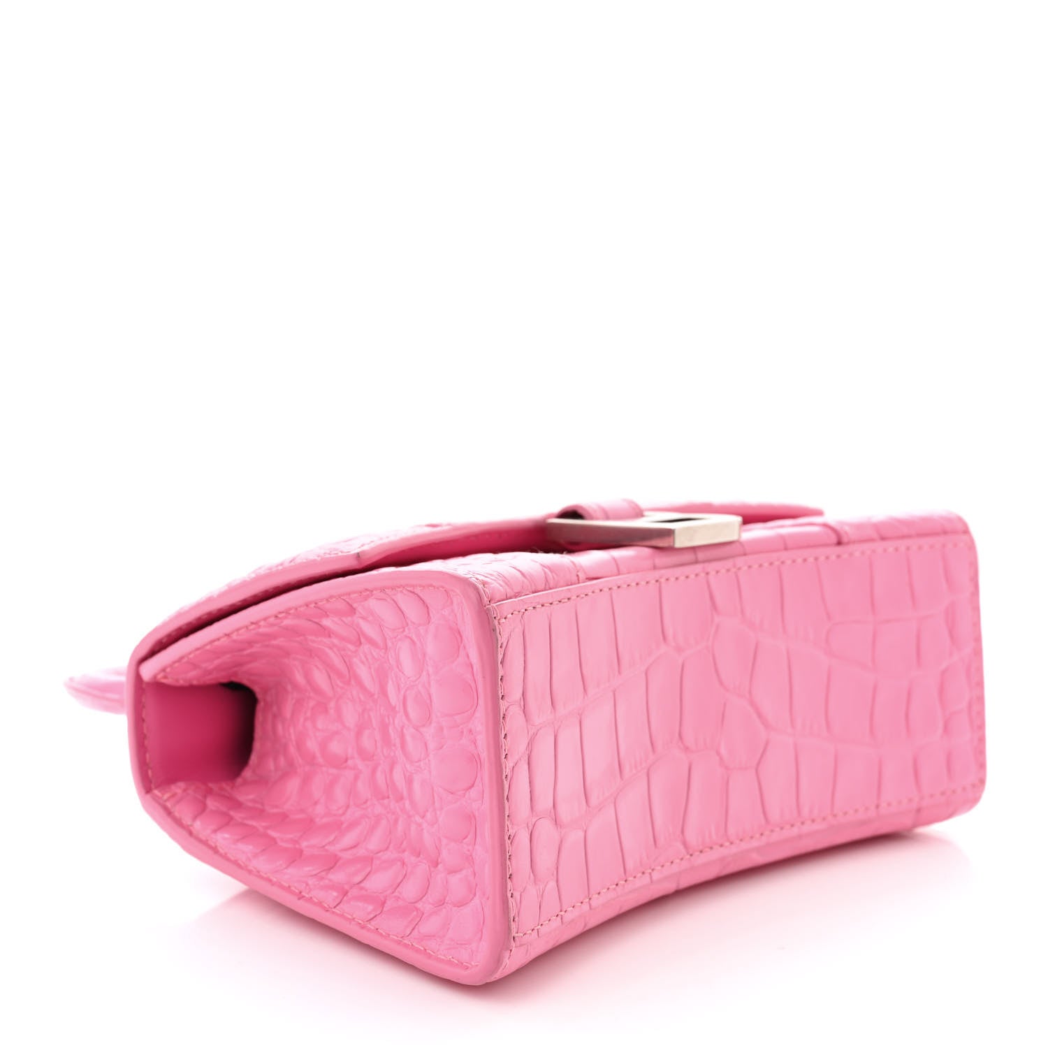 Balenciaga Shiny Calfskin Crocodile Embossed Hourglass Top Handle Bag XS Baby Pink 4 of 12