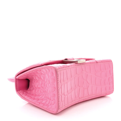 Balenciaga Shiny Calfskin Crocodile Embossed Hourglass Top Handle Bag XS Baby Pink 4 of 12