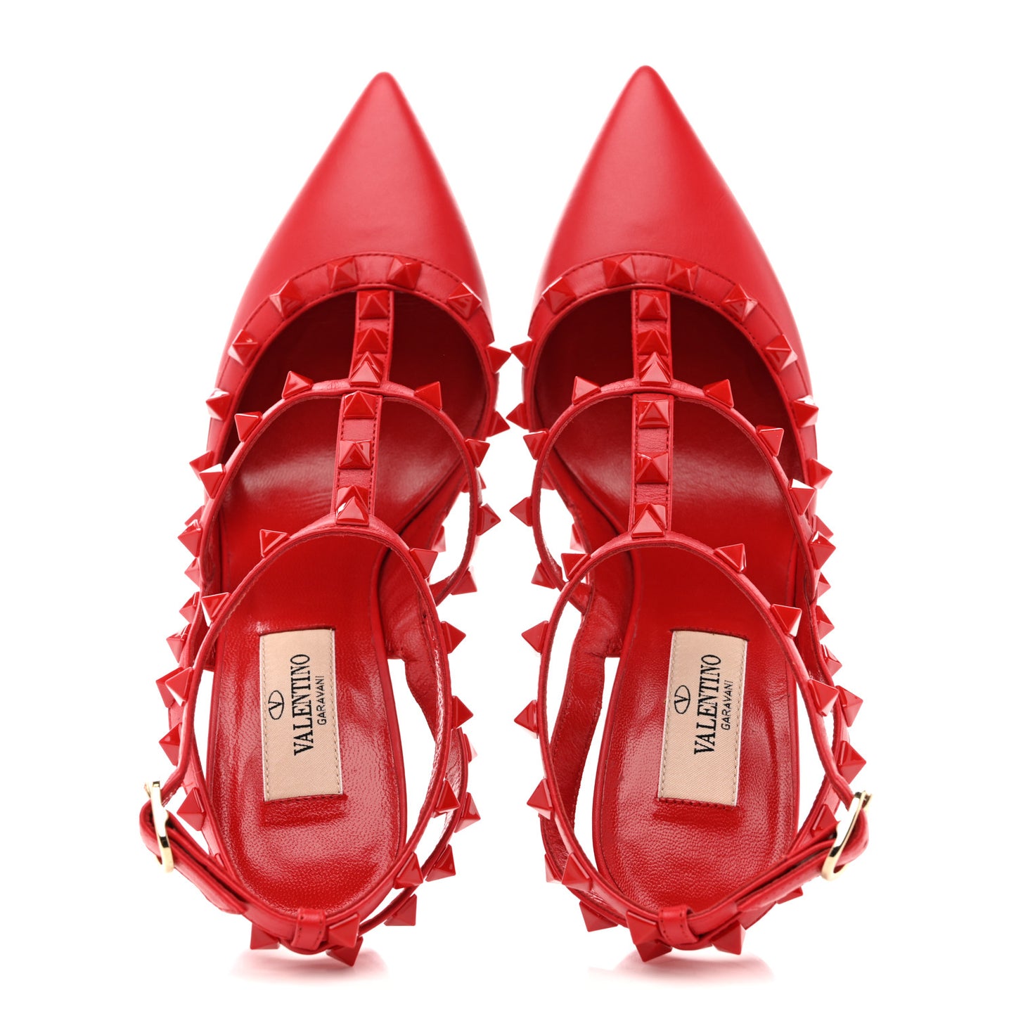 Calfskin Lacquered Monochrome Rockstud Ankle Strap 100mm Pumps 36.5 Rosso Valentino