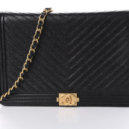 Chanel Caviar Chevron Quilted Boy Wallet On Chain WOC Black 7 of 10